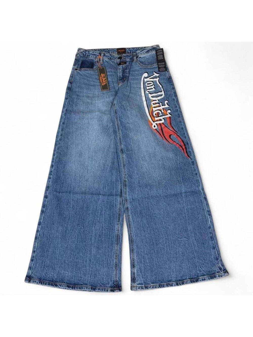 Von Dutch Wide leg printed logo design denim jeans